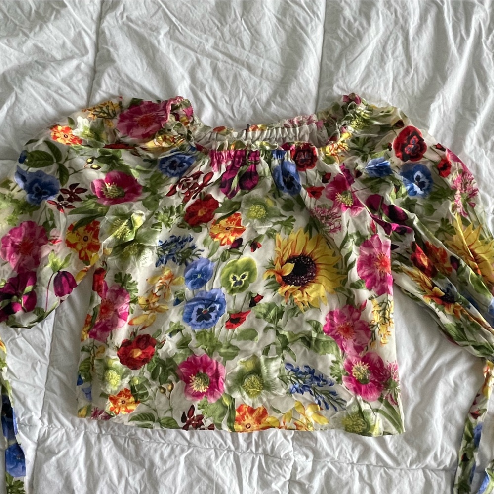 Alice + Olivia Floral Silk Blend Blouse -Alta Peasant Top - Picture 2 of 3